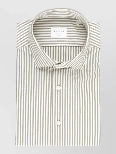 Xacus Mens Shirt Striped Pattern Button Down Collar In White