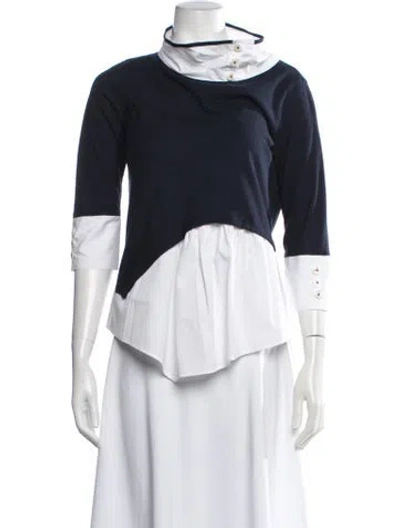 Pre-owned Xacus Mock Neck Three-quarter Sleeve Top In Blue