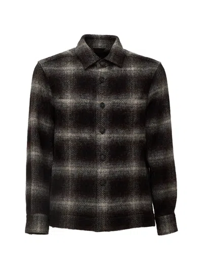 Xacus Moon Check-pattern Wool Shirt In Black