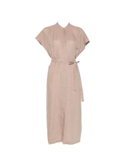 Xacus Nico Belted Cap-sleeve Midi Dress In Pink