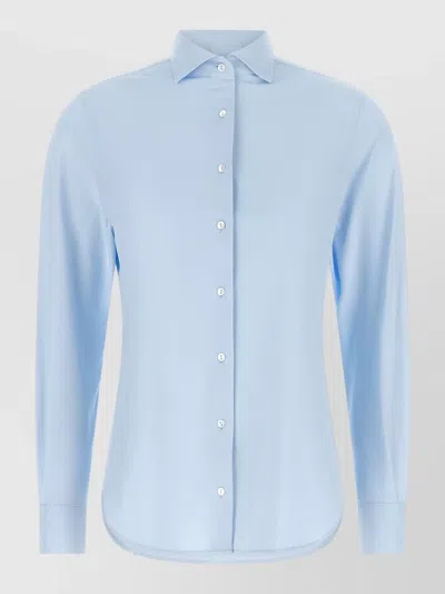 Xacus Pina Shirt Active Line Curved Hem Long Sleeves In Blue