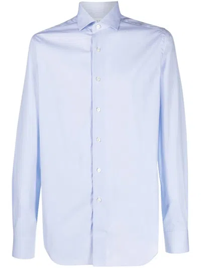 Xacus Cutaway-collar Organic Cotton Shirt In Blue