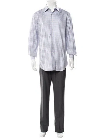 Pre-owned Xacus Plaid Print Long Sleeve Dress Shirt In Blue