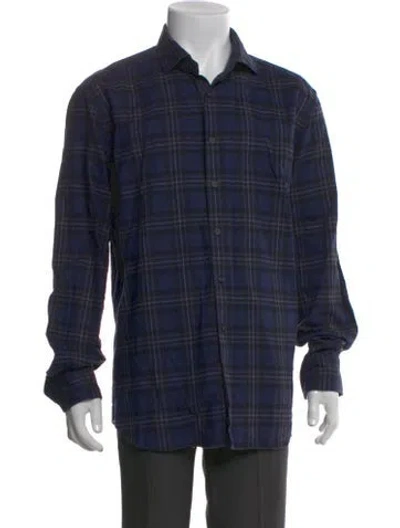 Pre-owned Xacus Plaid Print Long Sleeve Shirt In Blue