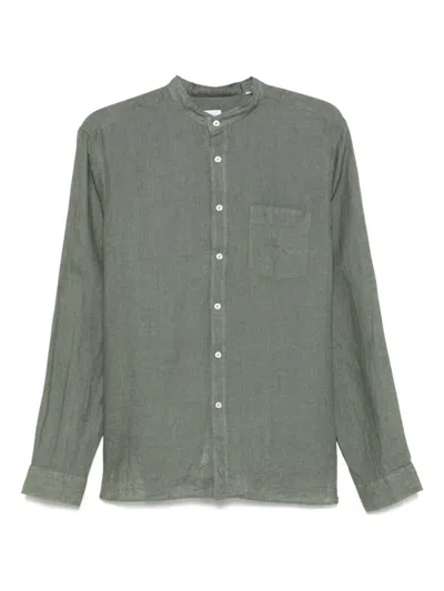 Xacus Relaxed Fit Linen Shirt With Mandarin Collar In Green
