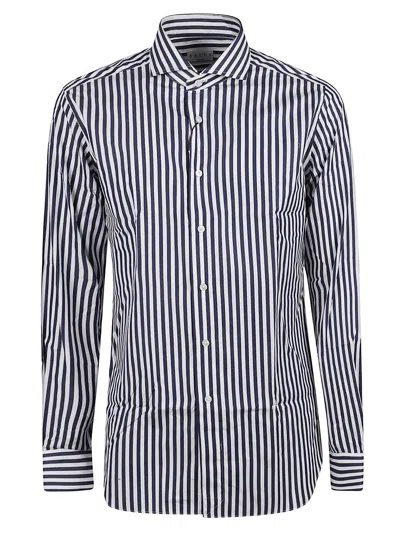 Xacus Round Hem Stripe Shirt In Blue
