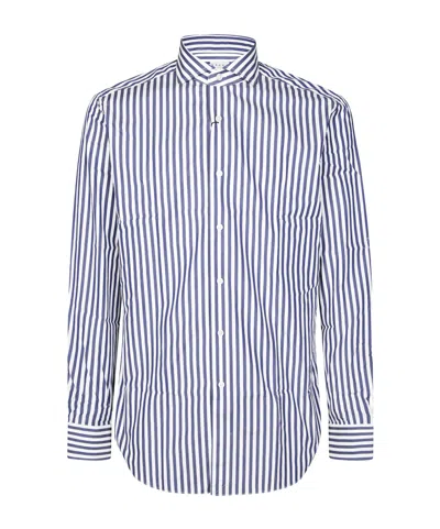 Xacus Round Hem Stripe Shirt In White