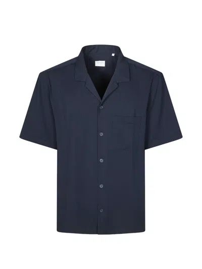 Xacus Seersucker Short-sleeve Shirt In Blue
