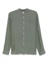 Xacus Relaxed Fit Linen Shirt With Mandarin Collar In Green