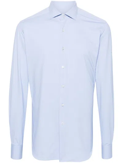 Xacus Stretch Geometric Buttoned Shirt In Blue