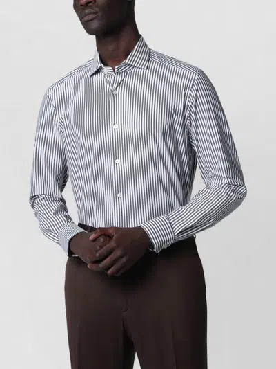 Xacus Striped Button Down Collar Long Sleeve Shirt In Blue
