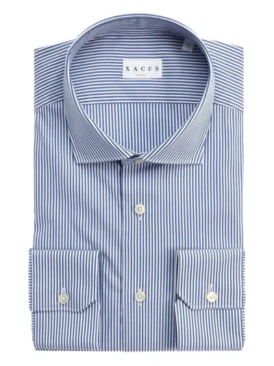 Xacus Striped Button Shirt In Blue