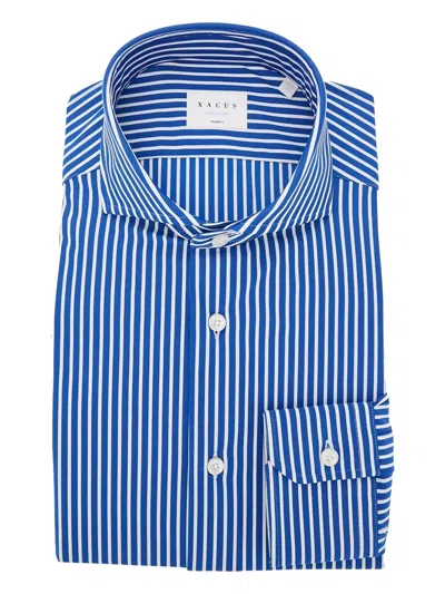 Xacus Striped Button-up Shirt In Blue