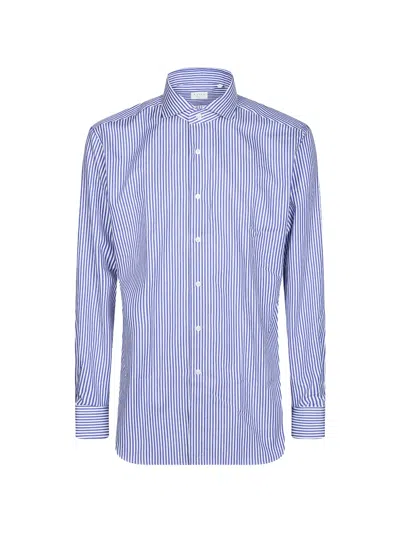 Xacus Striped Cotton Shirt In Blue