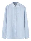 Xacus Striped Linen Shirt In Blue