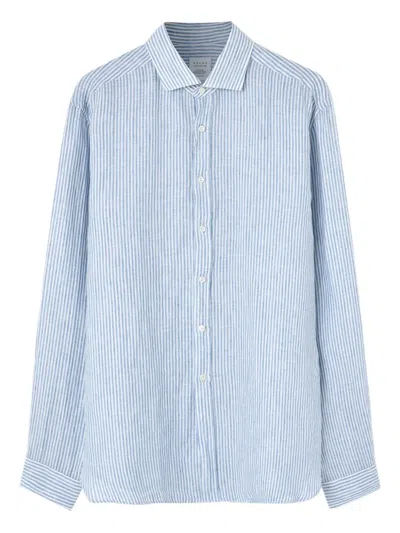 Xacus Striped Linen Shirt In Blue