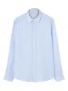 Xacus Striped Linen Shirt In Blue