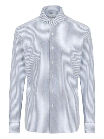Xacus Striped Linen Shirt In Blue