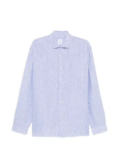 Xacus Striped Linen Shirt In Blue