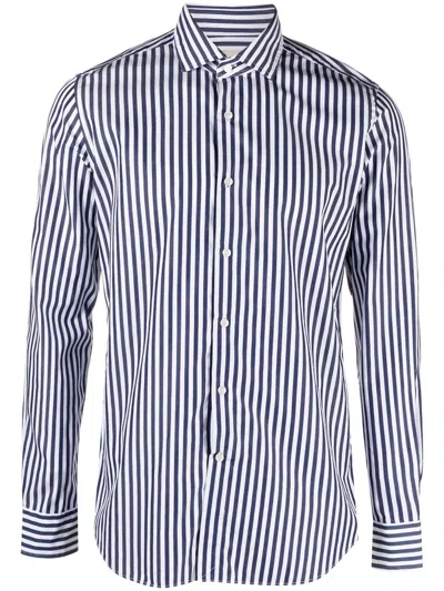 Xacus Striped Long-sleeve Cotton Shirt In Blue