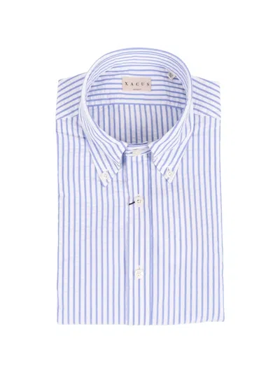 Xacus Striped Seersucker Shirt In Blue