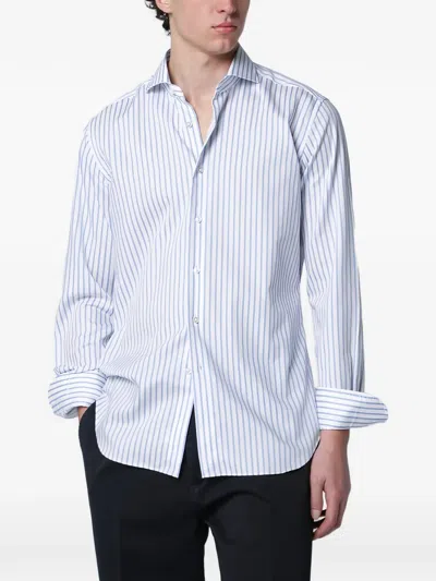 Xacus Mens Shirt Long Sleeves Striped Pattern In Blue