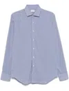 Xacus Small Striped Light Blue Cotton Travel Shirt In Blue
