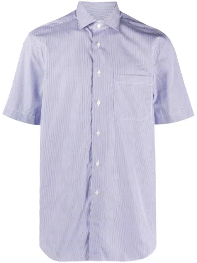 Xacus Striped Short-sleeve Cotton Shirt In Blue