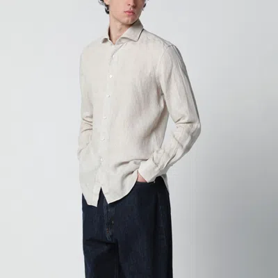 Xacus Tailor Fit Linen Shirt Beige In White