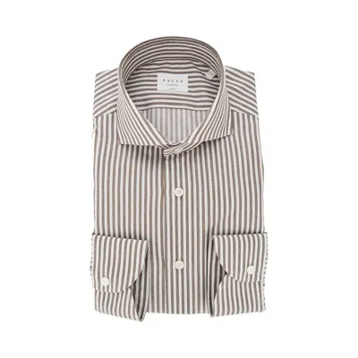 Xacus Tailor Fit 'travel' Striped Cotton Shirt In Neutral