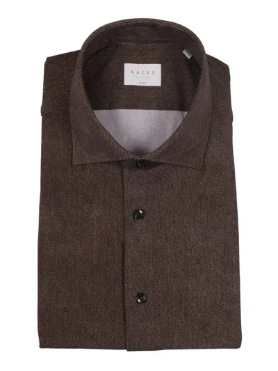 XACUS TEXTURED BROWN CASUAL SHIRT WITH CLASSIC COLLAR