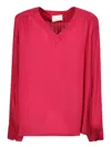 Xacus V-neck Viscose Blouse In Fuchsia In Pink