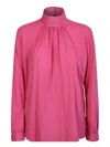 Xacus High Neck Blouse In Pink In Pink