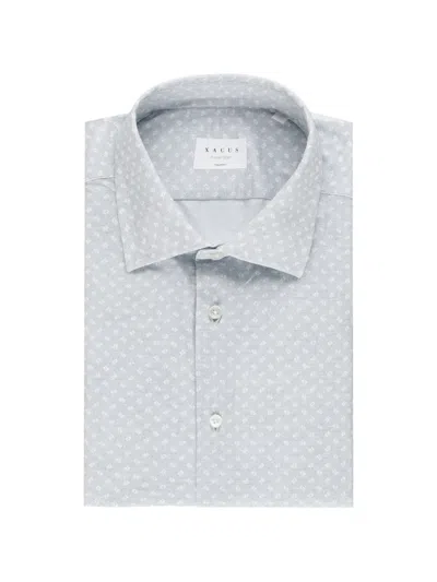 Xacus Geometric Pattern Shirt Straight Cut Long Sleeves In Blue