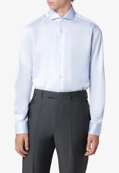 Xacus Travel Tailor-fit Cotton Shirt With French Collar In Blue