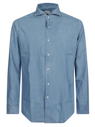 Xacus Washed Fabric Casual Shirt With Modern French Collar In Blue