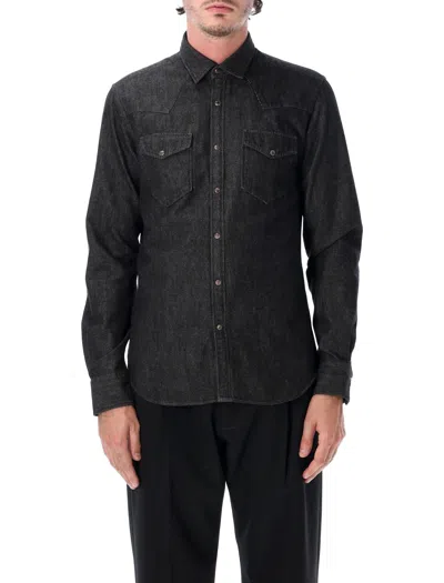Xacus Western Denim Snap-front Shirt In Black