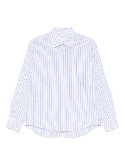 Xacus White And Blue Vertical Stripes Pattern Cotton Shirt
