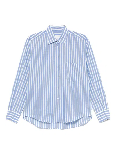 Xacus White And Blue Vertical Stripes Pattern Cotton Shirt