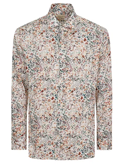 Xacus White Casual Shirt With French Collar And Liberty Print In Multi