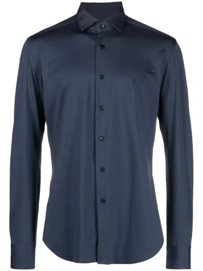 Xacus Long-sleeve Button-up Shirt In Blue