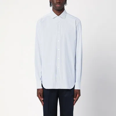 Xacus White Shirt With Blue Stripes In Light Blue