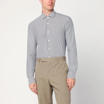 Xacus White Striped Active Twill Shirt In Gray