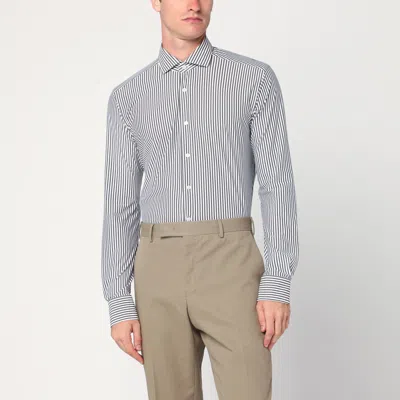 Xacus White Striped Active Twill Shirt In Gray