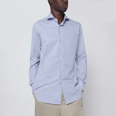 Xacus White Striped Travel Shirt In Blue