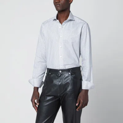 Xacus White Striped Travel Shirt Tailor Fit In Blue