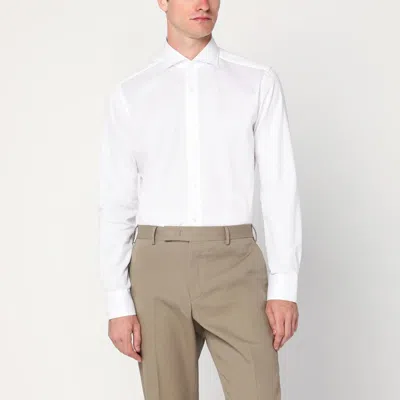 Xacus Mens Shirt Straight Collar Long Sleeves In White