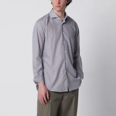 Xacus White/brown Striped Travel Shirt In Gray