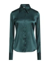 Xacus Woman Shirt Dark Green Size 10 Silk, Elastane