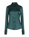 Xacus Woman Shirt Dark Green Size 10 Silk, Elastane In Green